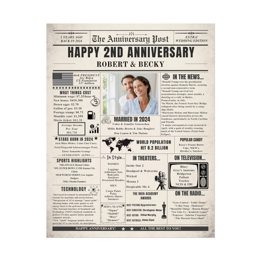2 Year Anniversary Poster - Married in 2024 - Customizable Headline and Image