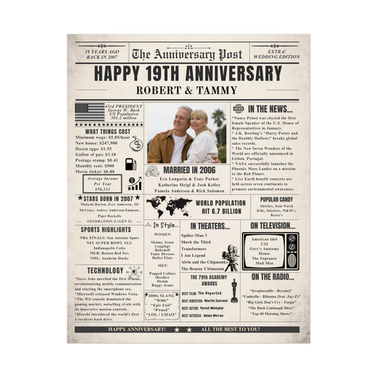 19 Year Anniversary Poster - Married in 2007 - Customizable Headline and Image