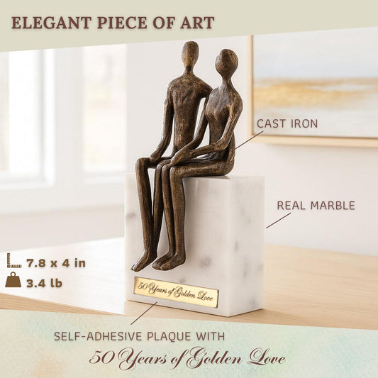 50th Anniversary Gift Set - Iron Couple sitting on a Marble Rock