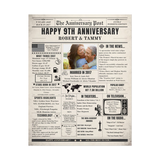 9 Year Anniversary Poster - Married in 2017 - Customizable Headline and Image