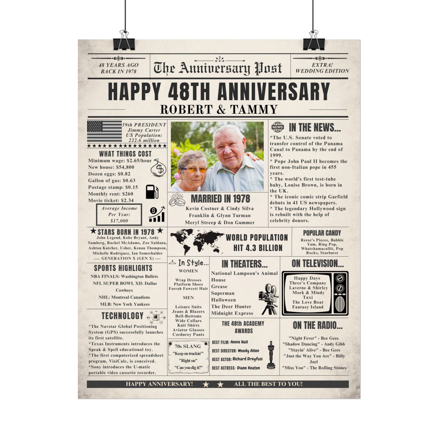 48 Year Anniversary Poster - Married in 1978 - Customizable Headline and Image