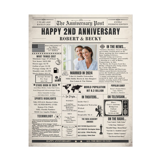 2 Year Anniversary Poster - Married in 2024 - Customizable Headline and Image