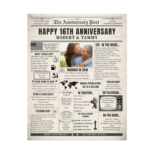 16 Year Anniversary Poster - Married in 2010 - Customizable Headline and Image