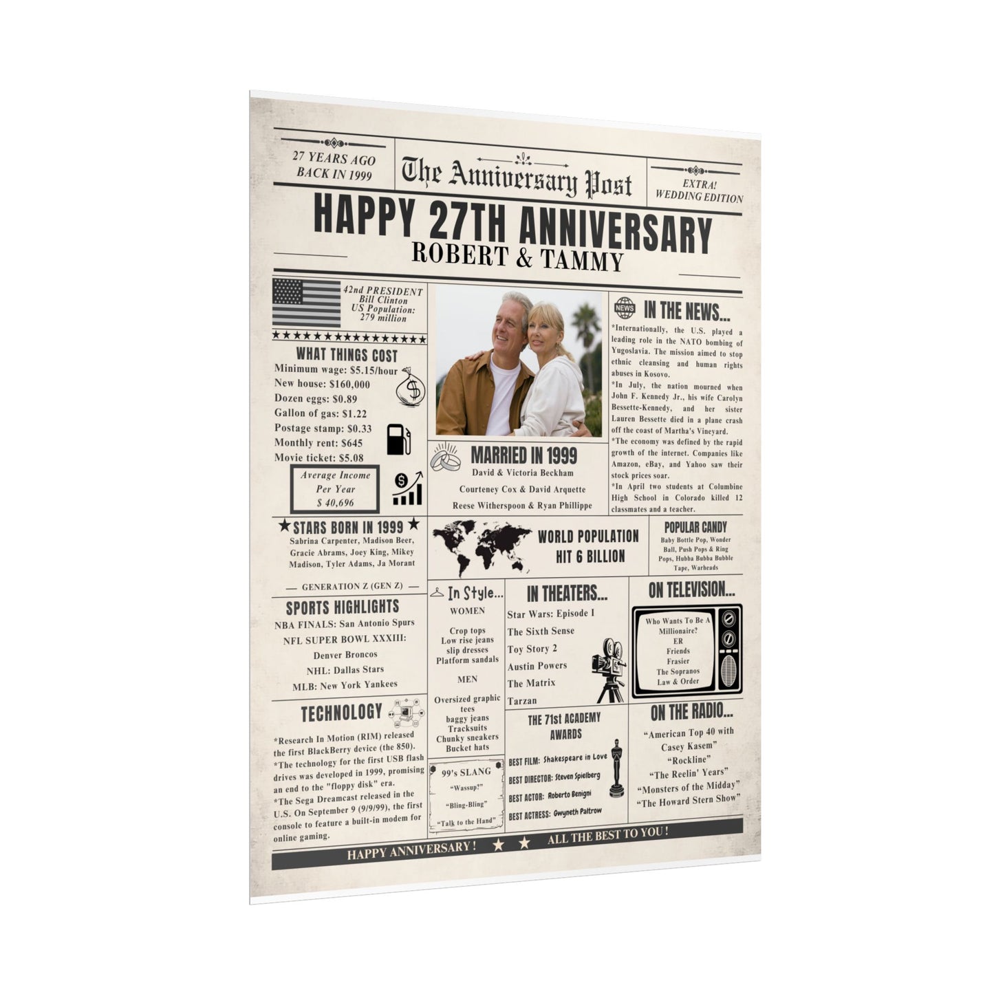 27 Year Anniversary Poster - Married in 1999 - Customizable Headline and Image