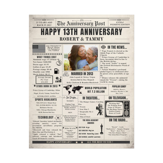 13 Year Anniversary Poster - Married in 2013 - Customizable Headline and Image