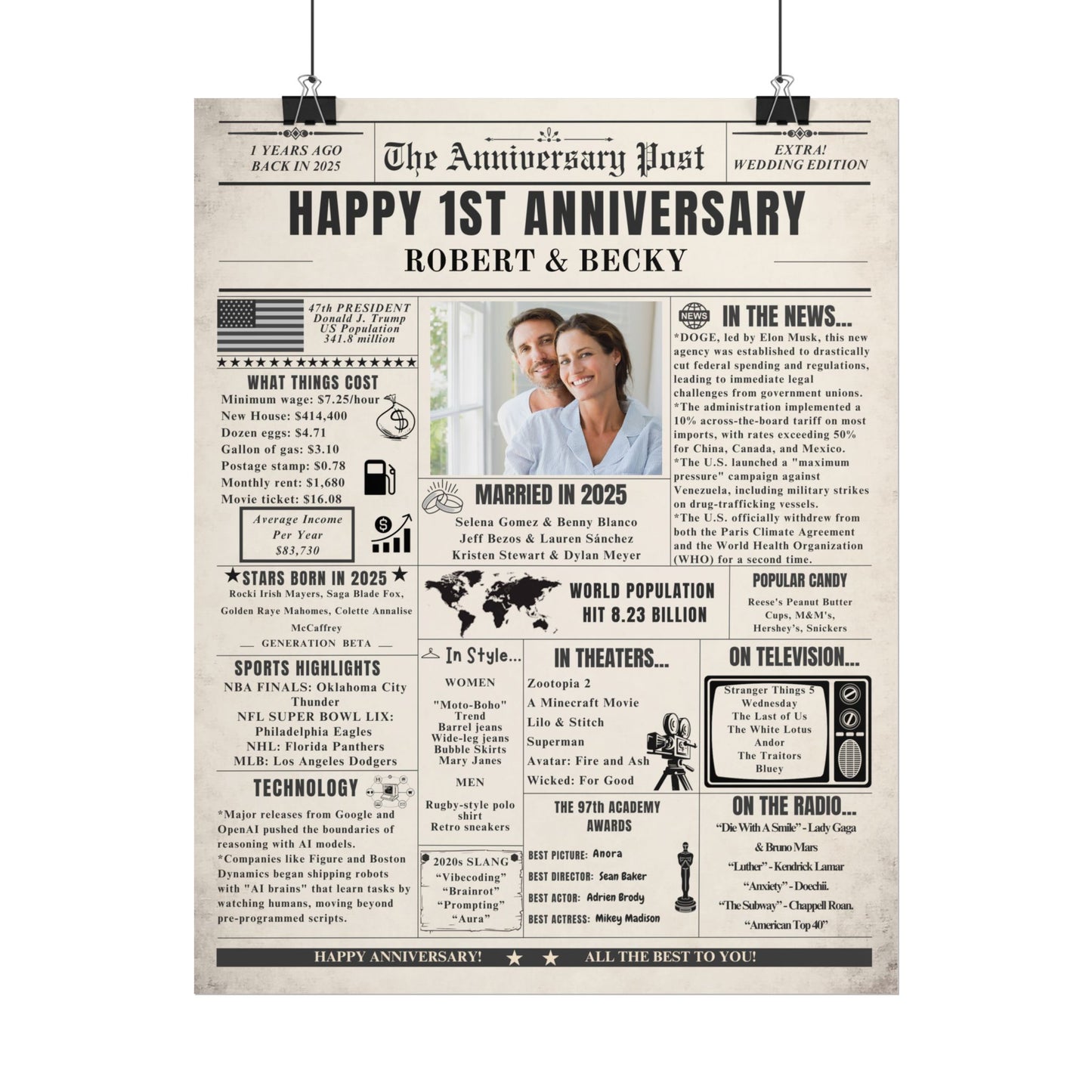 1 Year Anniversary Poster - Married in 2025 - Customizable Headline and Image