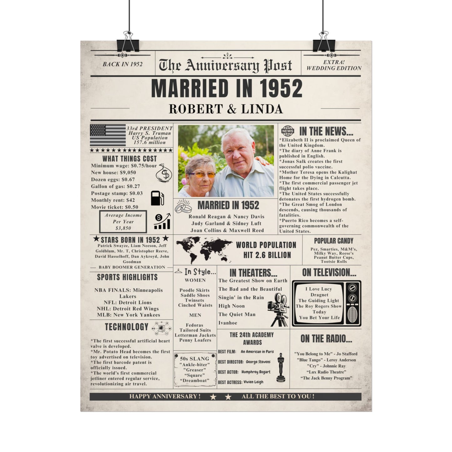 Married in 1952 - Customizable Headline and Image