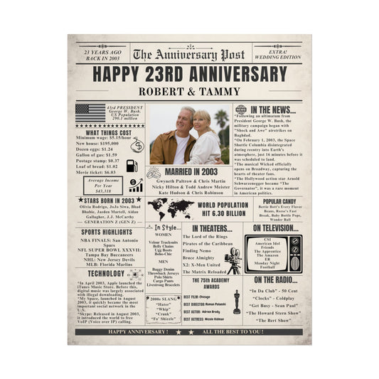 23 Year Anniversary Poster - Married in 2003 - Customizable Headline and Image