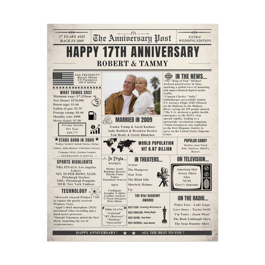 17 Year Anniversary Poster - Married in 2009 - Customizable Headline and Image