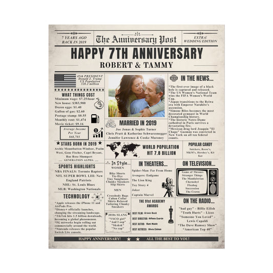 7 Year Anniversary Poster - Married in 2019 - Customizable Headline and Image