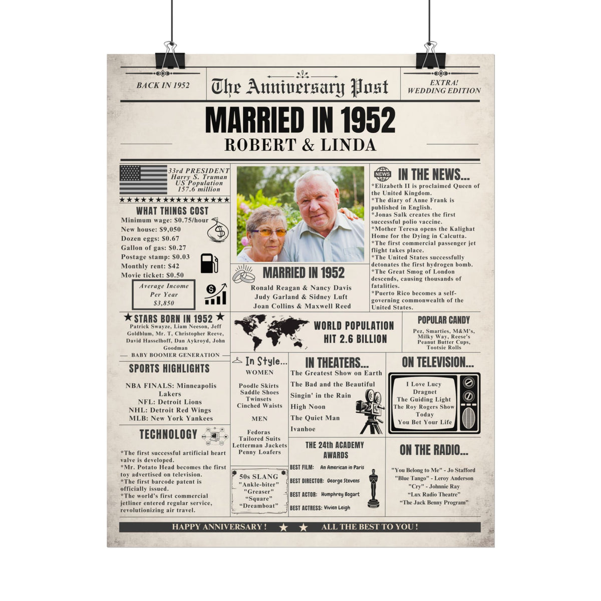 Married in 1952 - Customizable Headline and Image