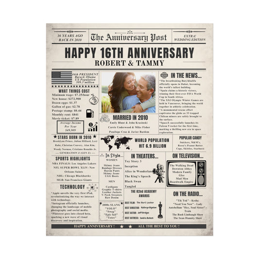 16 Year Anniversary Poster - Married in 2010 - Customizable Headline and Image