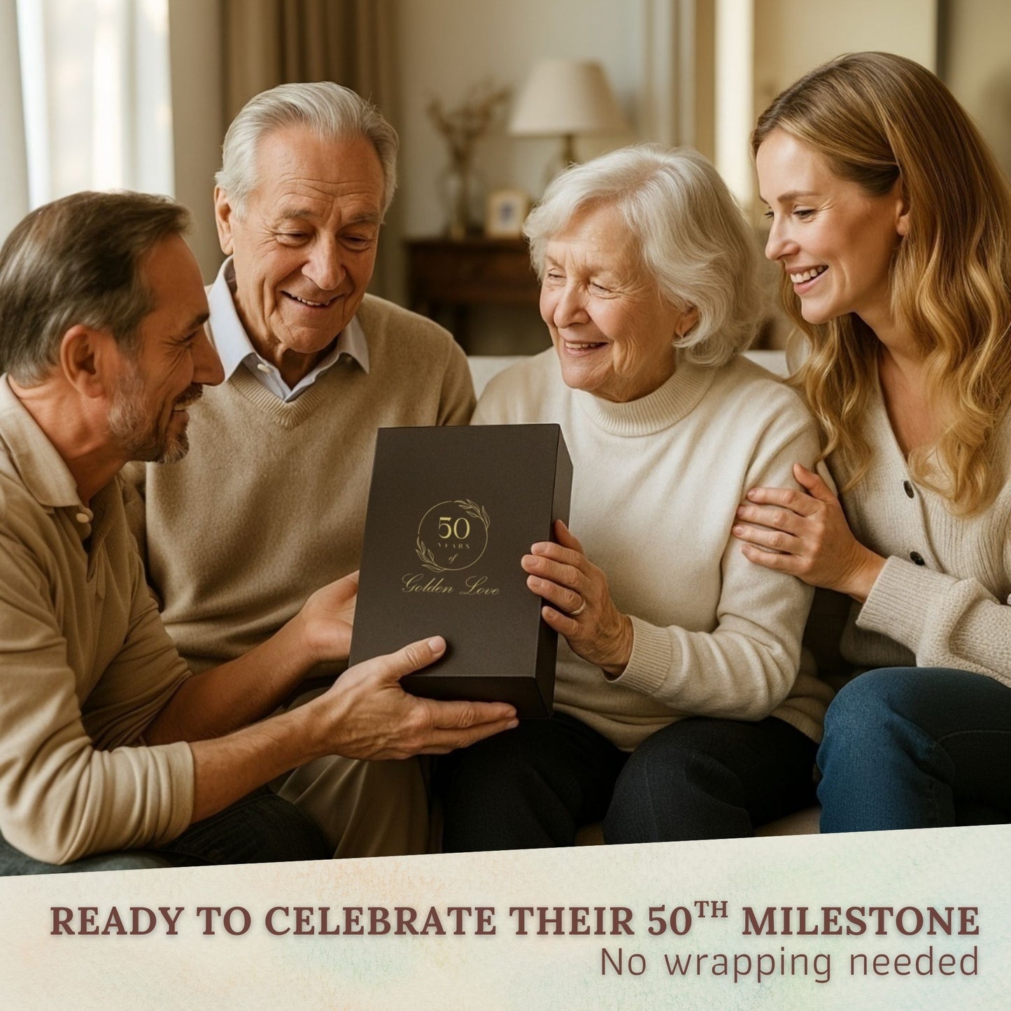 50th Anniversary Gift Set - Iron Couple sitting on a Marble Rock