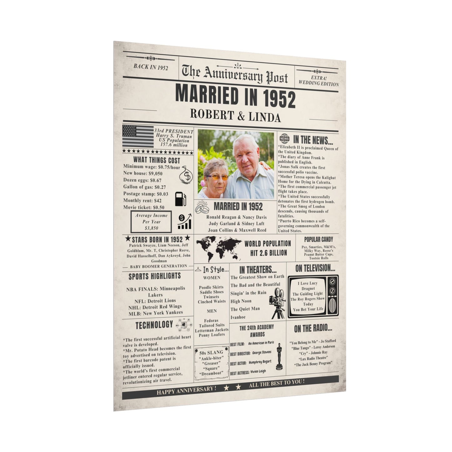 Married in 1952 - Customizable Headline and Image