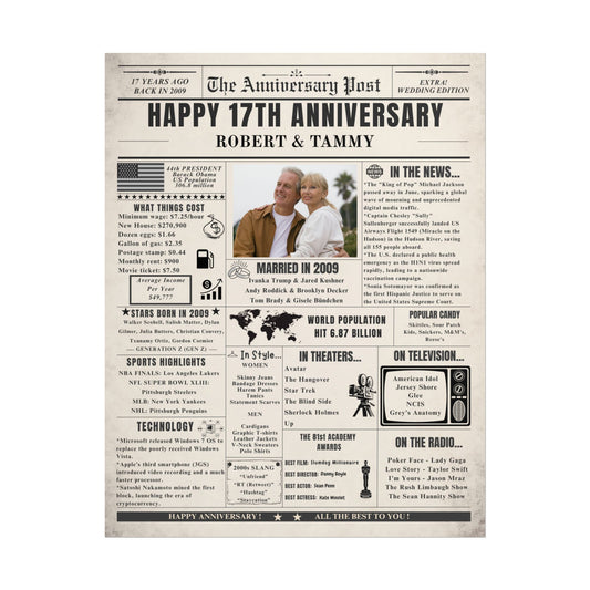 17 Year Anniversary Poster - Married in 2009 - Customizable Headline and Image