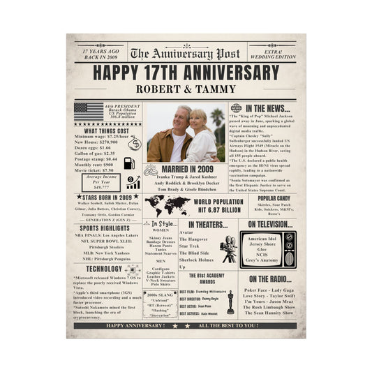17 Year Anniversary Poster - Married in 2009 - Customizable Headline and Image