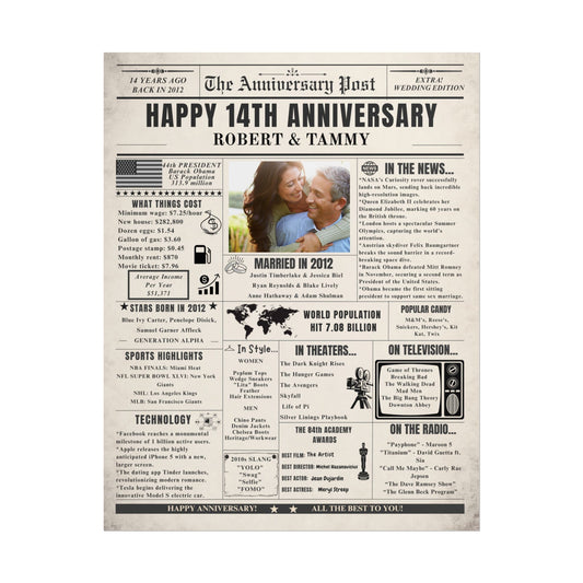 14 Year Anniversary Poster - Married in 2012 - Customizable Headline and Image