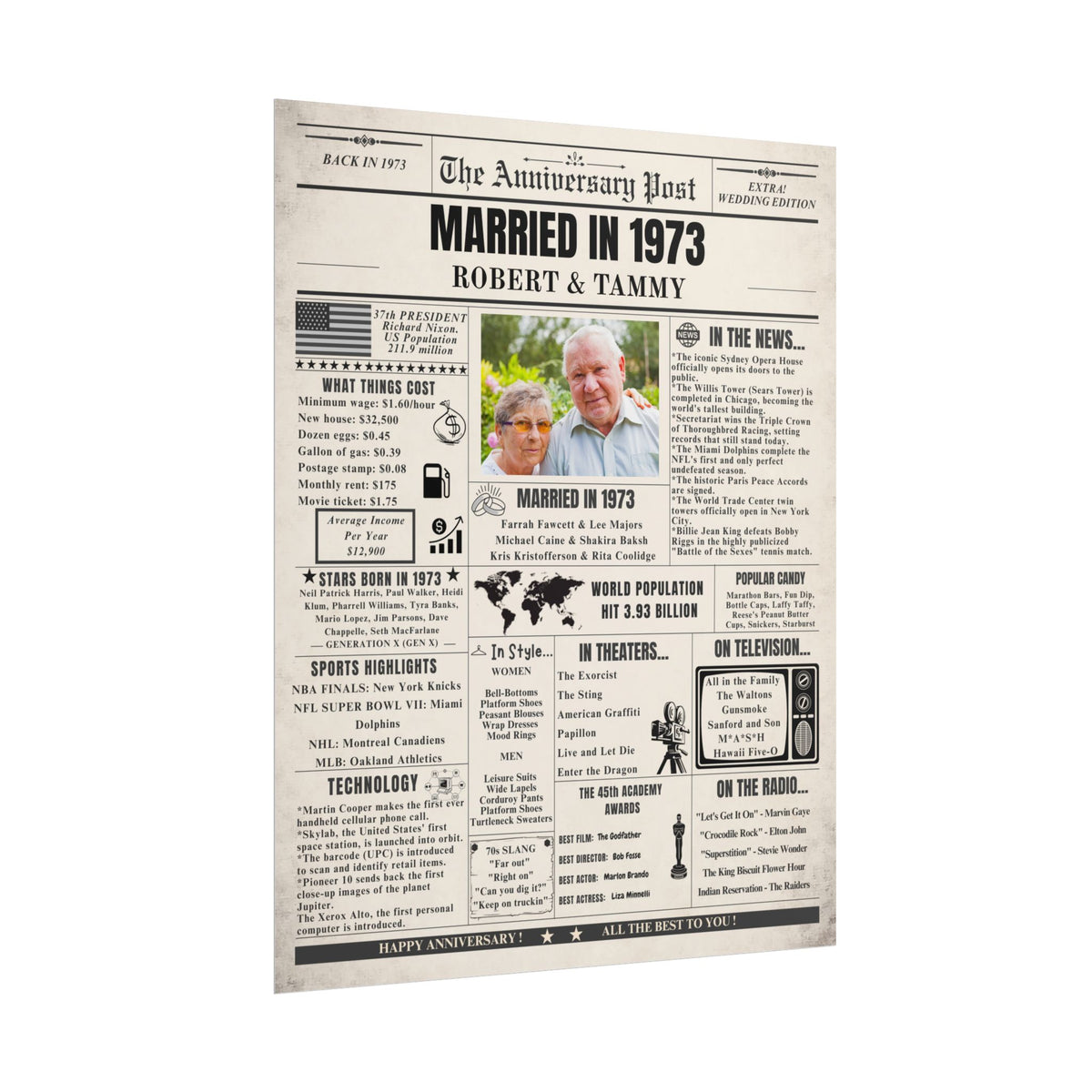 Married in 1973 - Customizable Headline and Image