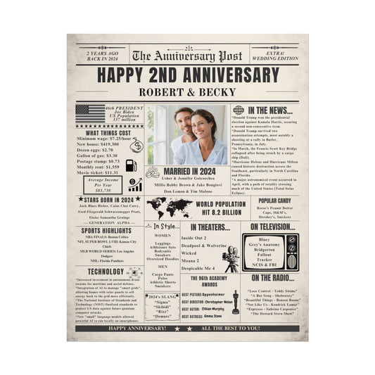2 Year Anniversary Poster - Married in 2024 - Customizable Headline and Image