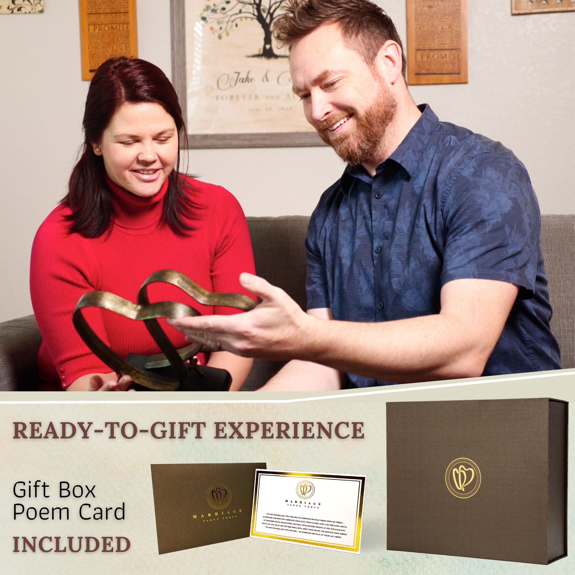 Marriage Takes Three Iron Hearts and cross - Anniversary gift for couples