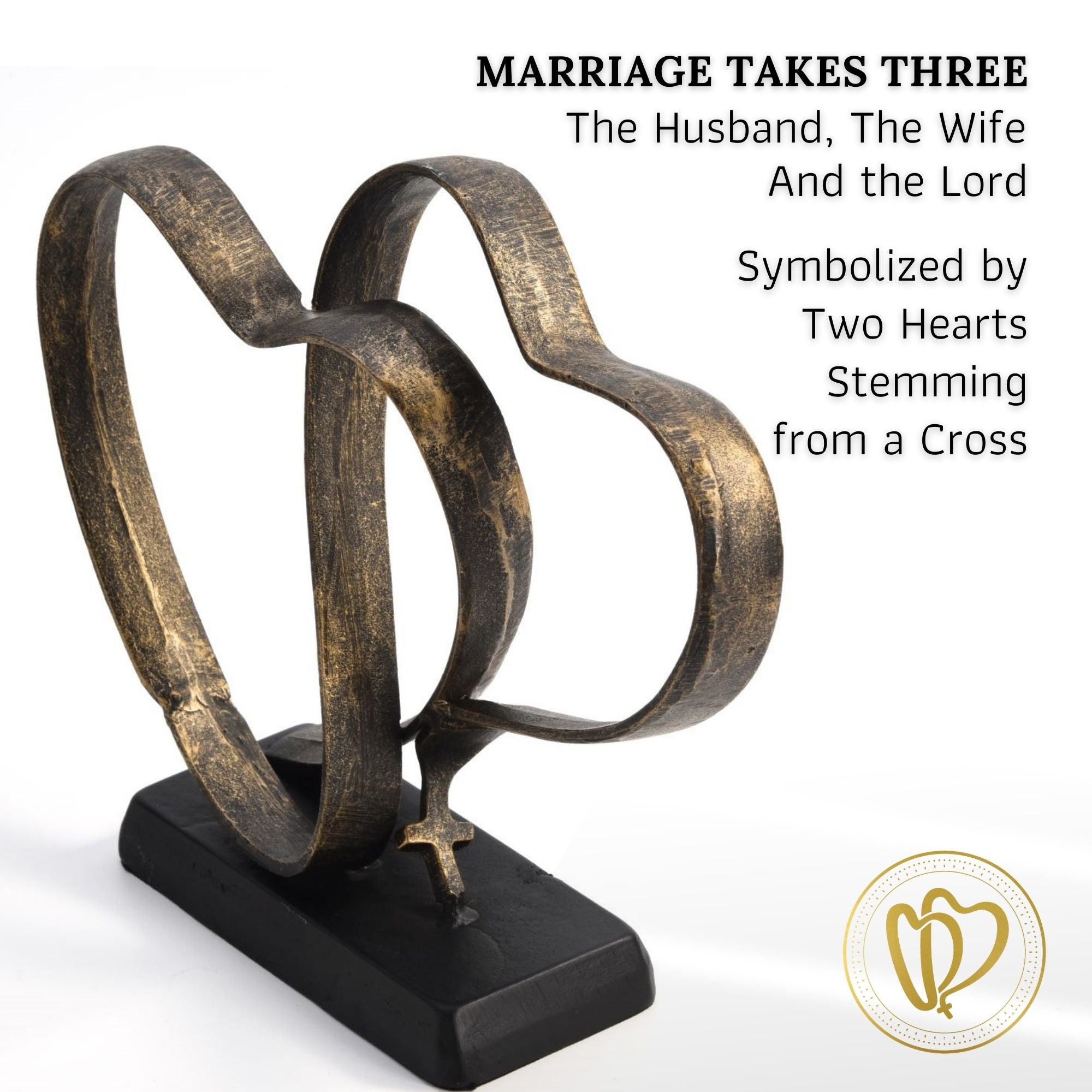 Marriage Takes Three Iron Hearts and cross - Anniversary gift for couples