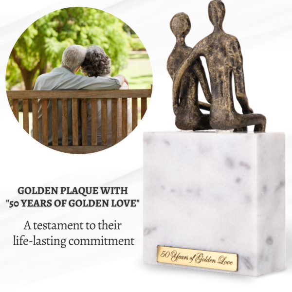 Iron Couple Sitting on a Marble Rock - (50th Anniversary Gift) - Image 3